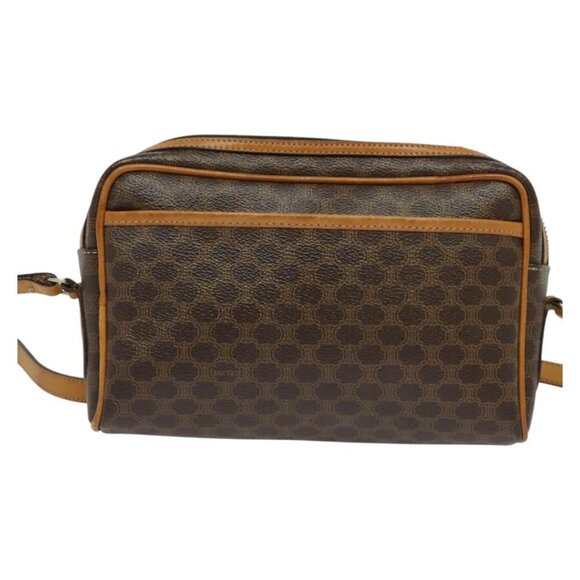 CELINE Macadam Canvas Shoulder Bag PVC Leather Brown Gold Auth - Picture 3 of 16